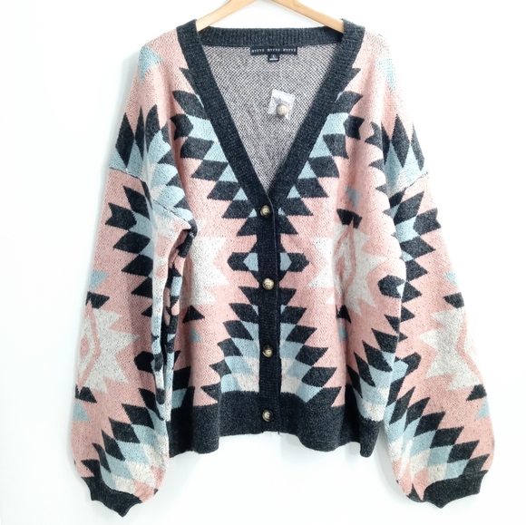 HYFVE Sweaters - HYFVE Southwest Oversized Pink Gray Cardigan